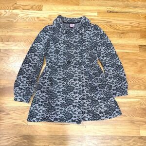 LA Kitty Womens Small Black Grey Floral Lace Double Breasted Peacoat Sz S